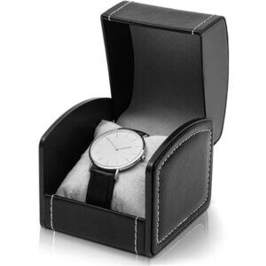 Black Faux Leather Watch Box Single Slot Case with Pillow Jewelry Display